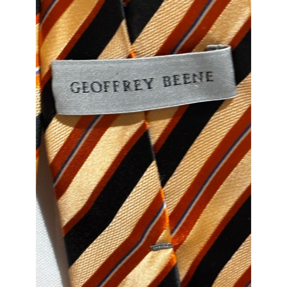 Vintage Geoffrey Beene Mens Striped Silk Necktie tie Black Orange office retro - Picture 4 of 6